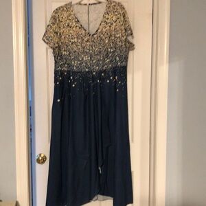 Wedding guest event long dress size 14 Navy with multi colored top.